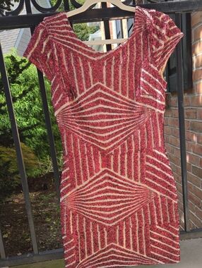 Just Me Red Sequin Geometric Sheath Dress